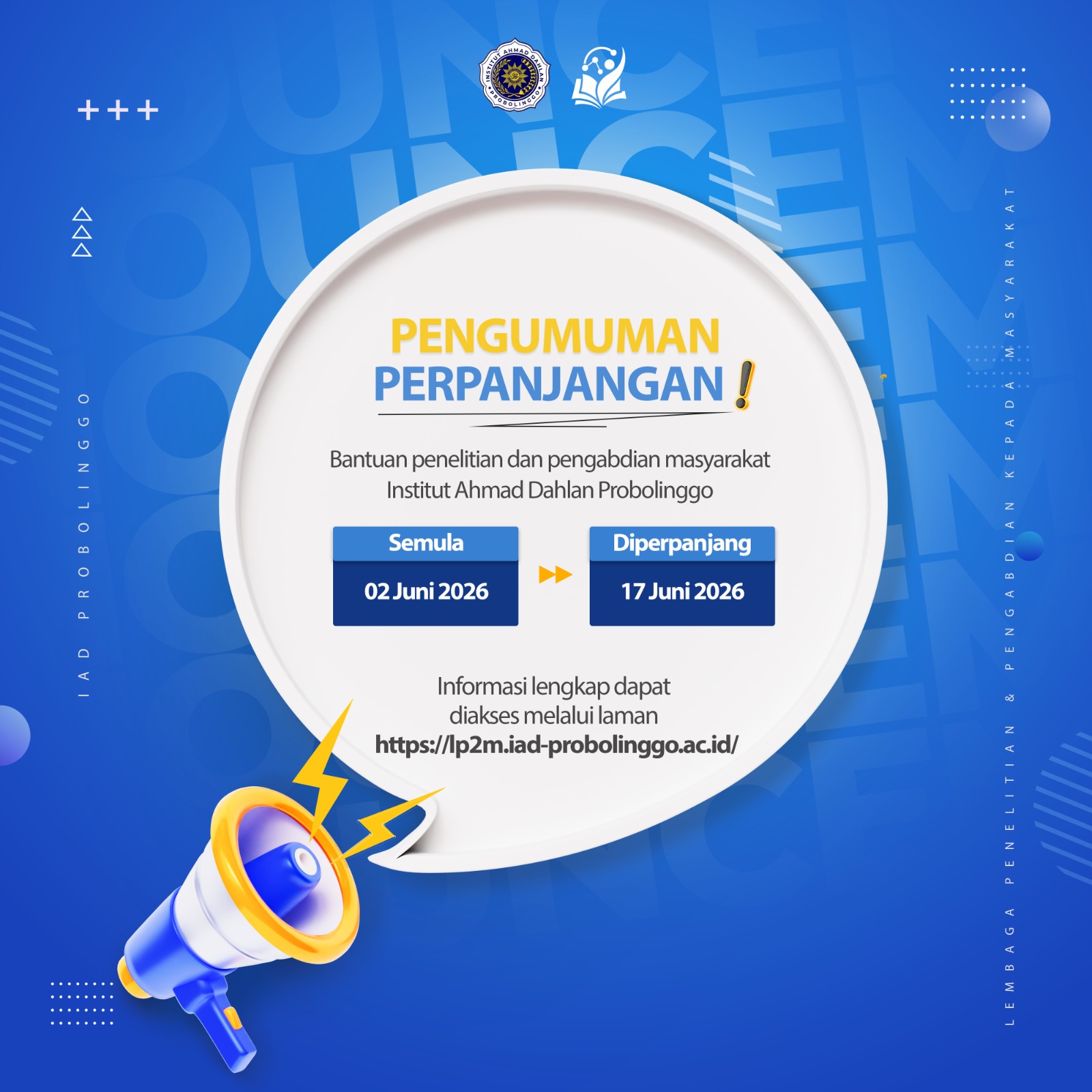 Batas waktu Program Bantuan Publikasi ilmiah dan Pengabdian kepada Masyarakat Institut Ahmad Dahlan Probolinggo Tahun Anggaran 2026